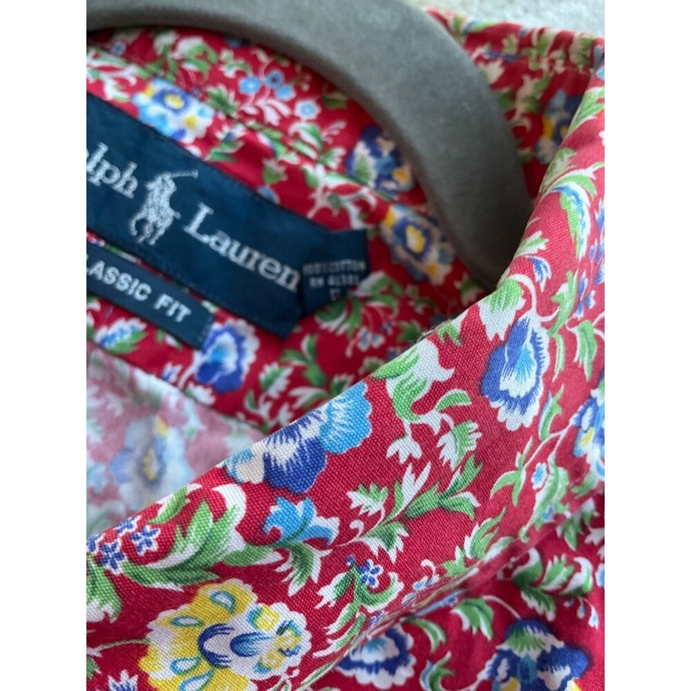 Ralph Lauren Mens Sz XXL Classic Fit Button Down Shirt Short Sleeves Floral - Picture 12 of 13